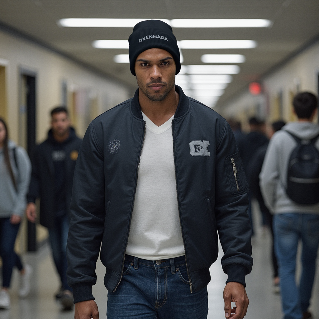 OKENNADA "Essential Edge" Men's Embroidered Knit Beanie Beanie Navy