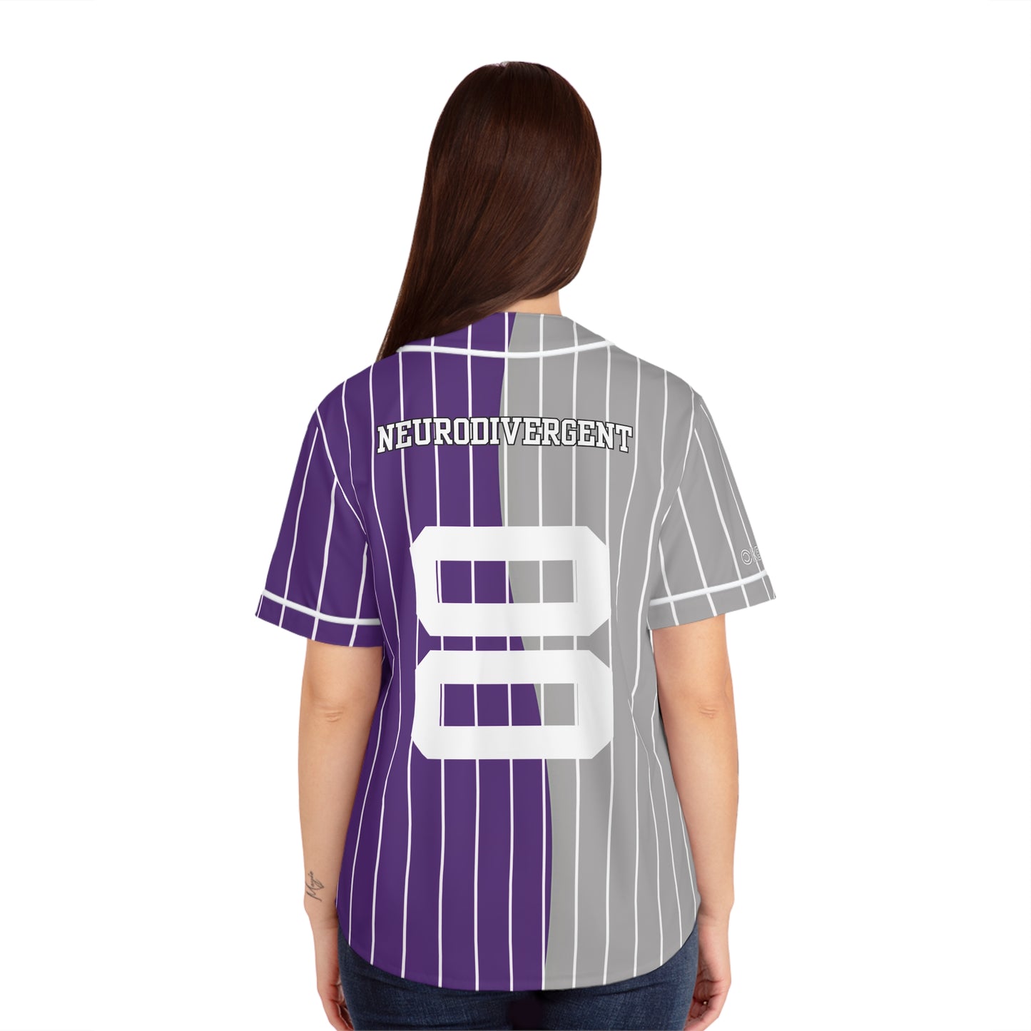 OKENNADA "Two Worlds" Women's Baseball Jersey All Over Prints XS Purple/Gray White