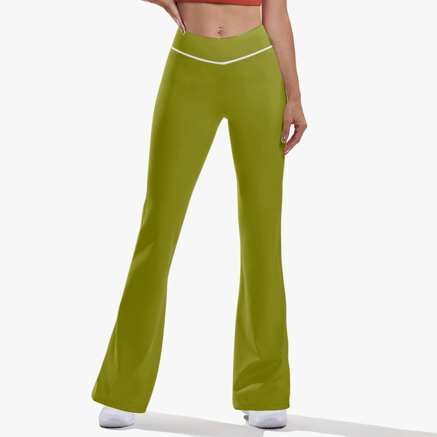 OKENNADA "Retro Wave" High-Rise Bell-Bottom Yoga Pants New Arrival XS White Olive