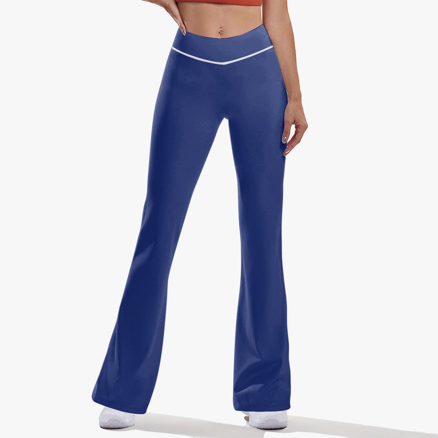 OKENNADA "Retro Wave" High-Rise Bell-Bottom Yoga Pants New Arrival XS White Navy Blue