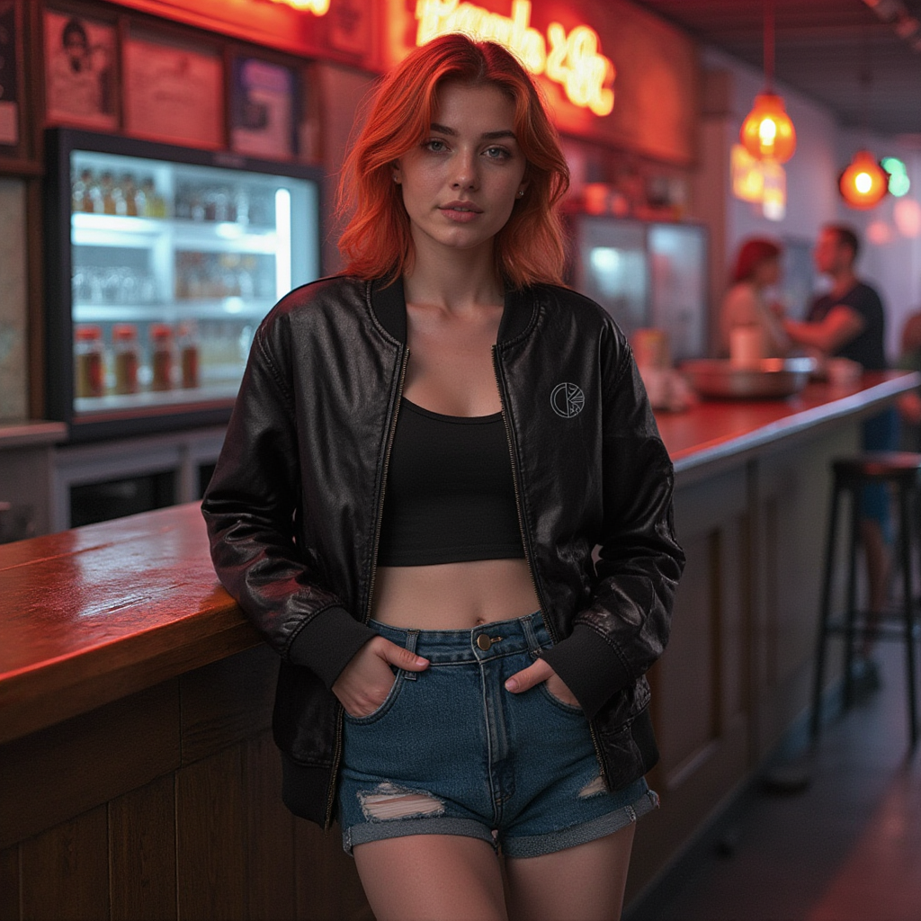 OKENNADA "Boundless Bold" Faux Leather Bomber Jacket Black XS