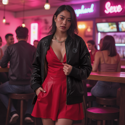 OKENNADA "Boundless Bold" Faux Leather Bomber Jacket