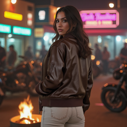 OKENNADA "Boundless Bold" Faux Leather Bomber Jacket