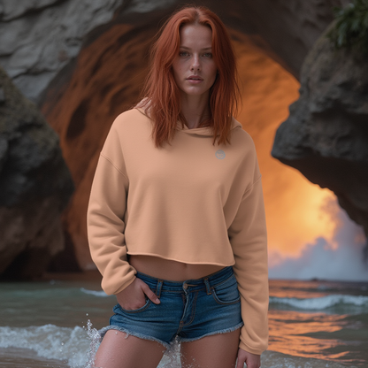 OKENNADA "Chic Expression" Cropped Embroidered Hoodie Peach S