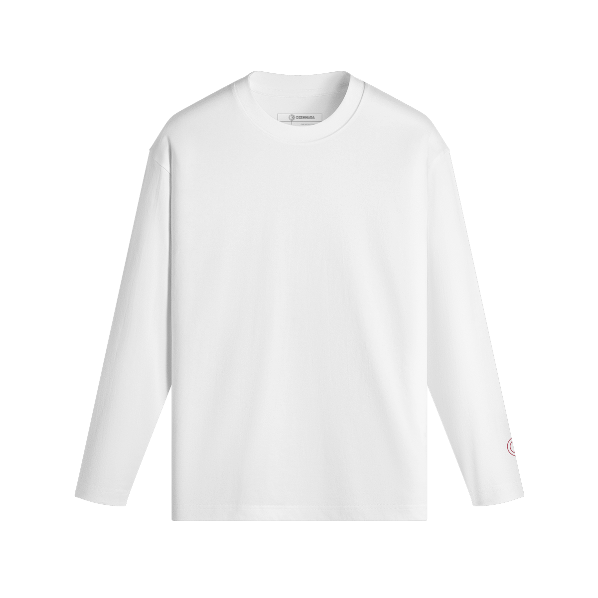 OKENNADA "Essential Layer" Crew Neck Long Sleeve T-shirt  White XS Red Print