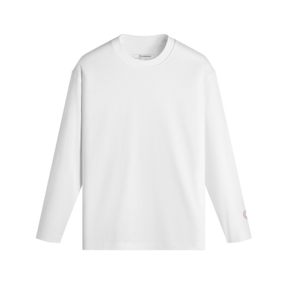 OKENNADA "Essential Layer" Crew Neck Long Sleeve T-shirt  White XS Red Print