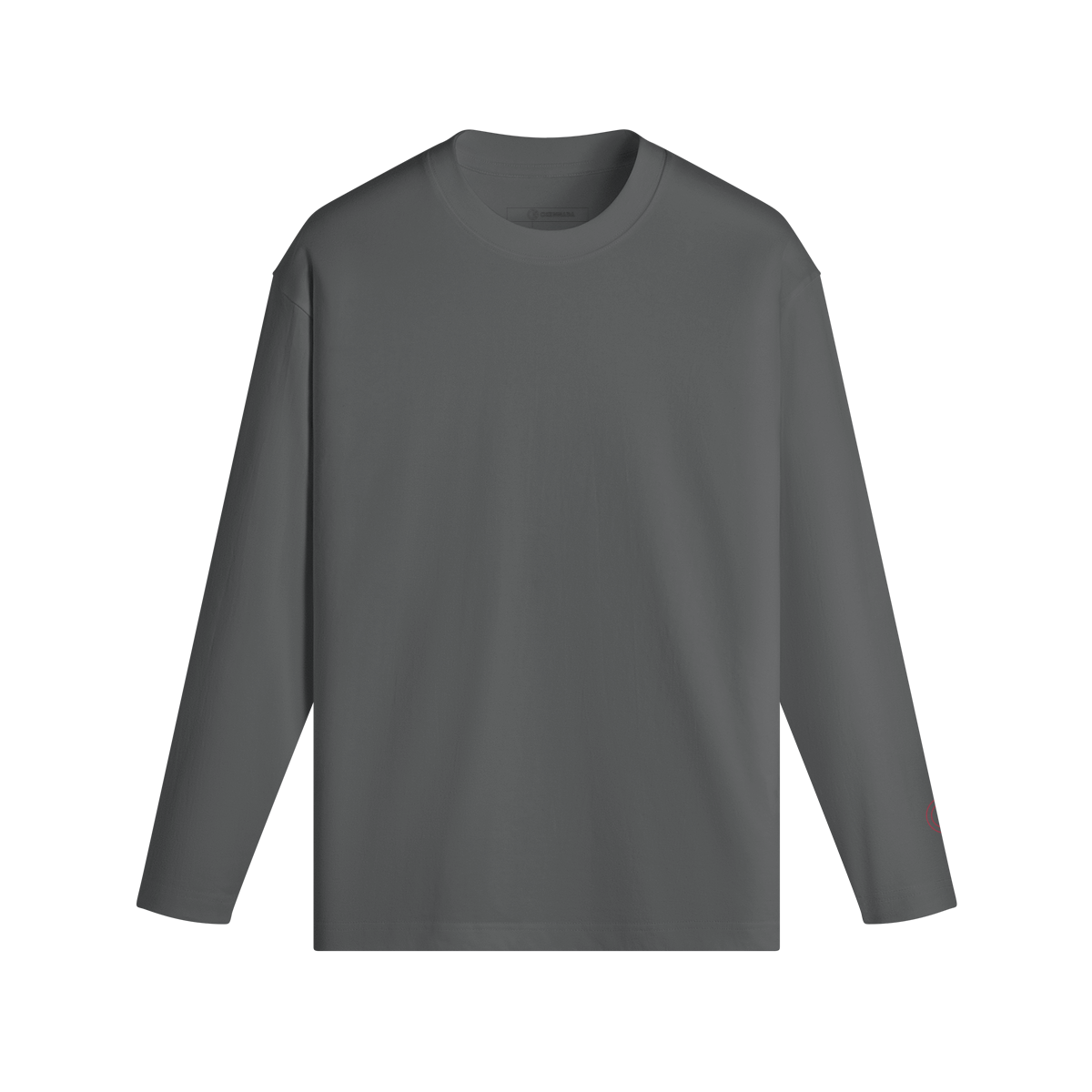 OKENNADA "Essential Layer" Crew Neck Long Sleeve T-shirt  Dark Gray XS Red Print