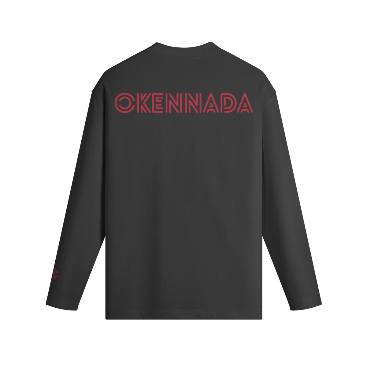 OKENNADA "Essential Layer" Crew Neck Long Sleeve T-shirt  Black XS Red Print