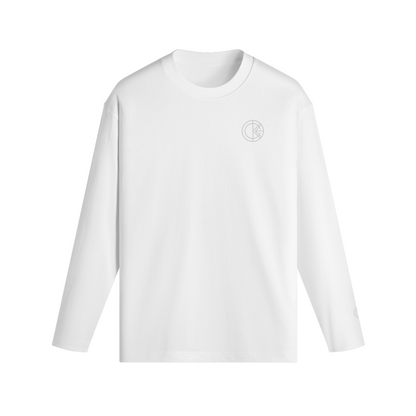 OKENNADA "Essential Layer" Crew Neck Long Sleeve T-shirt  White XS Silver Print