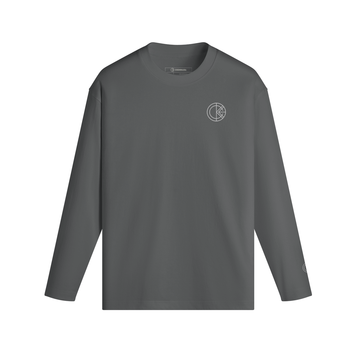 OKENNADA "Essential Layer" Crew Neck Long Sleeve T-shirt  Dark Gray 2XL Red Print