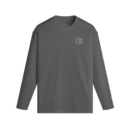 OKENNADA "Essential Layer" Crew Neck Long Sleeve T-shirt  Dark Gray 2XL Red Print