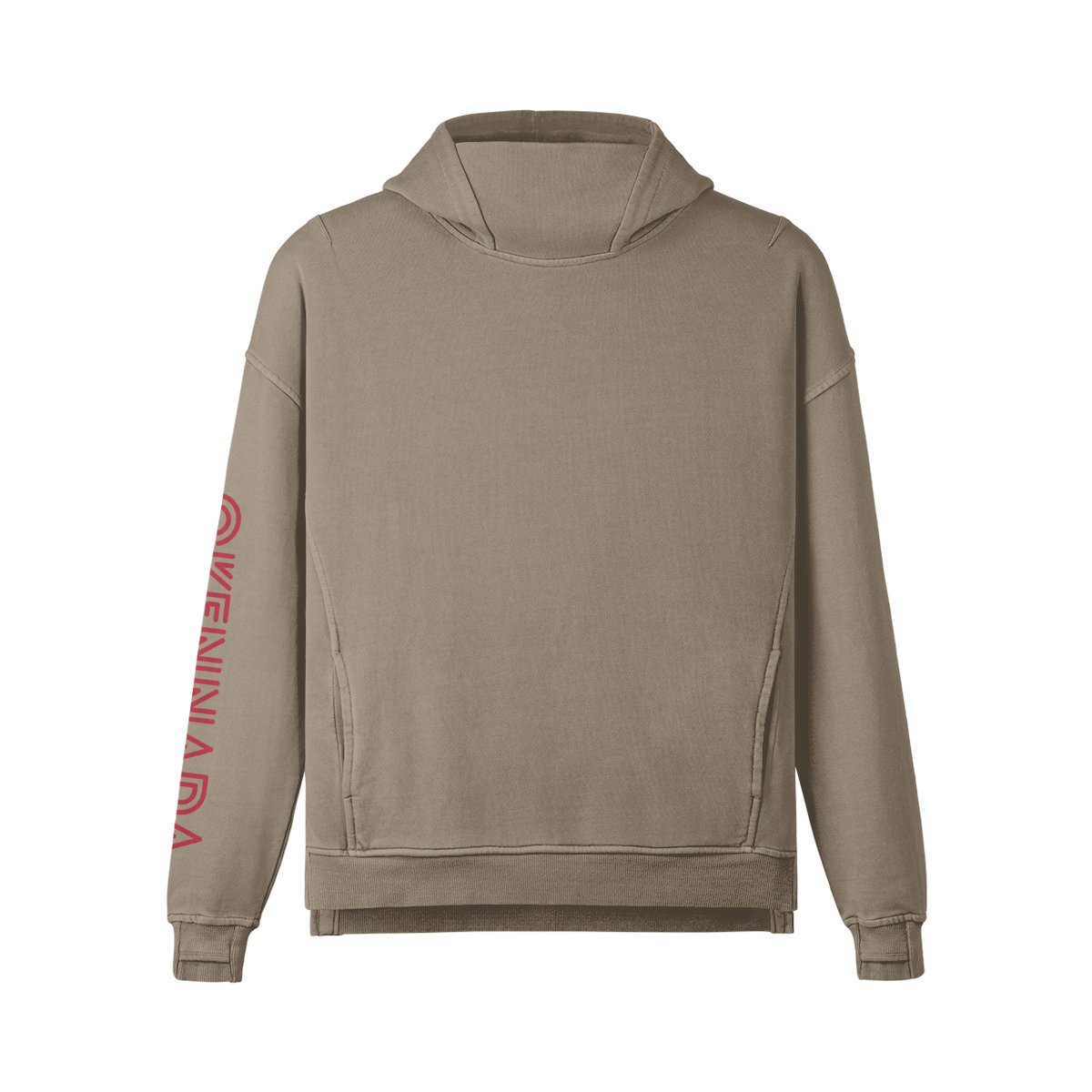 OKENNADA "Urban Explorer" Washed Turtleneck Hoodie  Khaki S Red