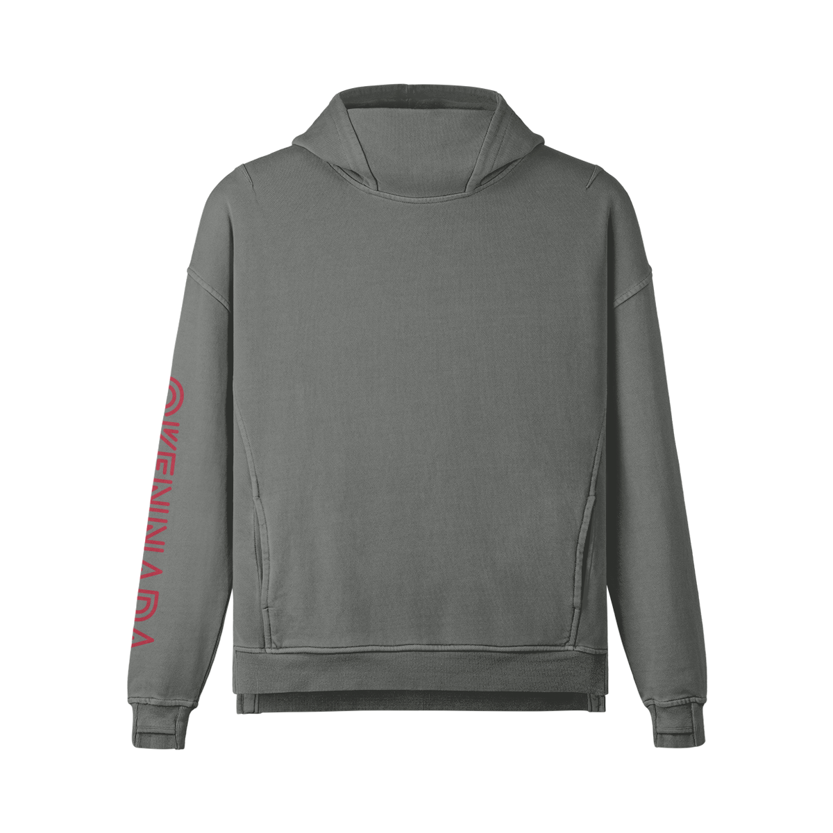 OKENNADA "Urban Explorer" Washed Turtleneck Hoodie  Neutral Grey S Red