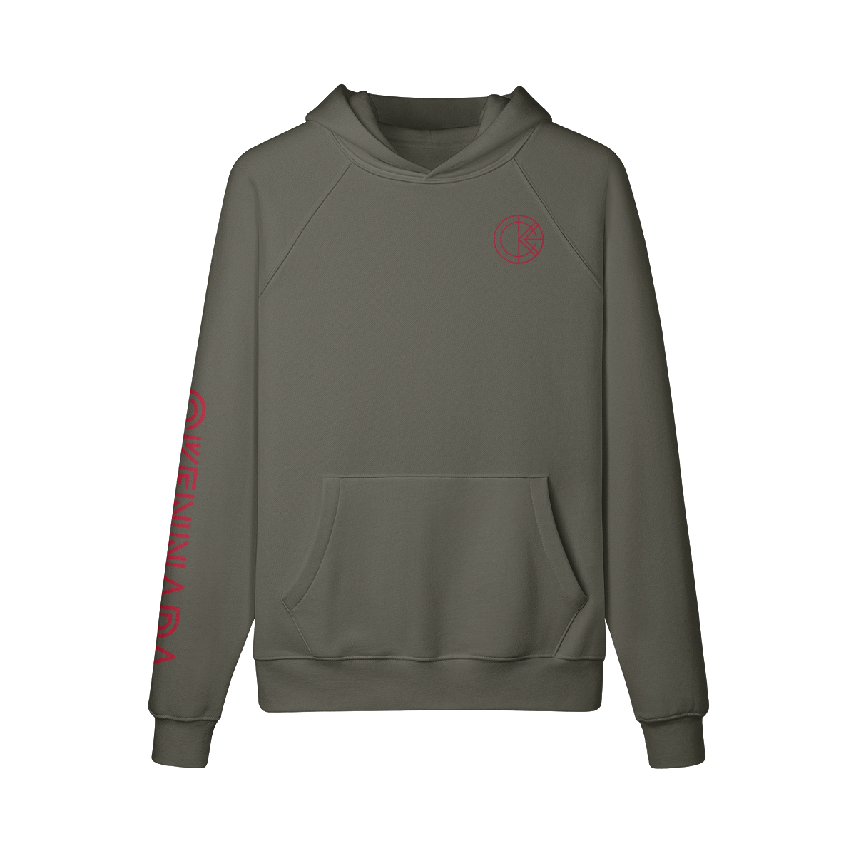 OKENNADA "Heavyweight Champ" Fleece-lined Hoodie  Charcoal Grey S Red