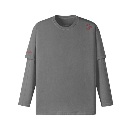 OKENNADA "Layered Legacy" Long Sleeve Tee  Light Gray S Red Front/Back
