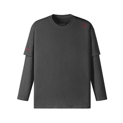 OKENNADA "Layered Legacy" Long Sleeve Tee  Dark Gray S Red Front/Back