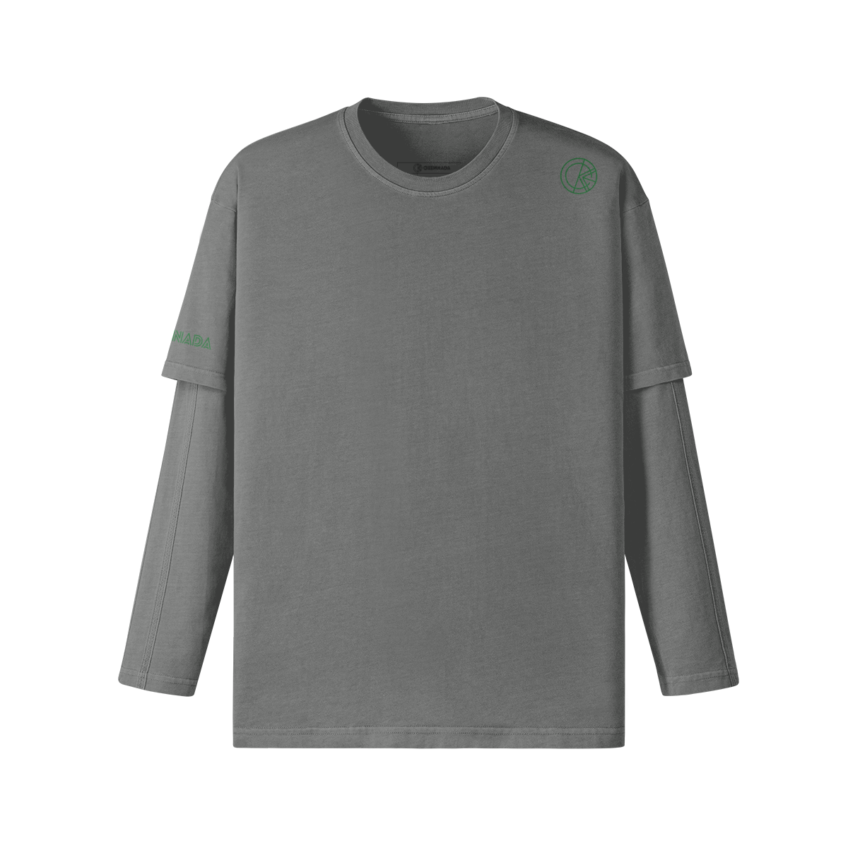 OKENNADA "Layered Legacy" Long Sleeve Tee  Light Gray S Green Front/Back