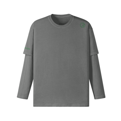 OKENNADA "Layered Legacy" Long Sleeve Tee  Light Gray S Green Front/Back