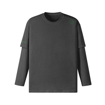 OKENNADA "Layered Legacy" Long Sleeve Tee  Dark Gray S Green Front/Back