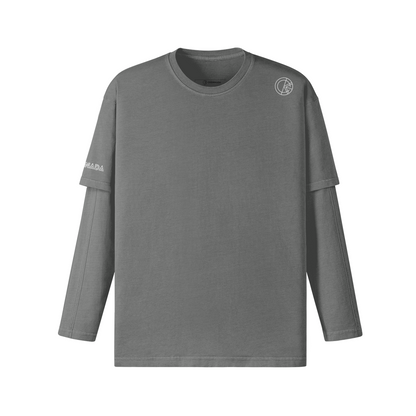 OKENNADA "Layered Legacy" Long Sleeve Tee  Light Gray S White Front/Back