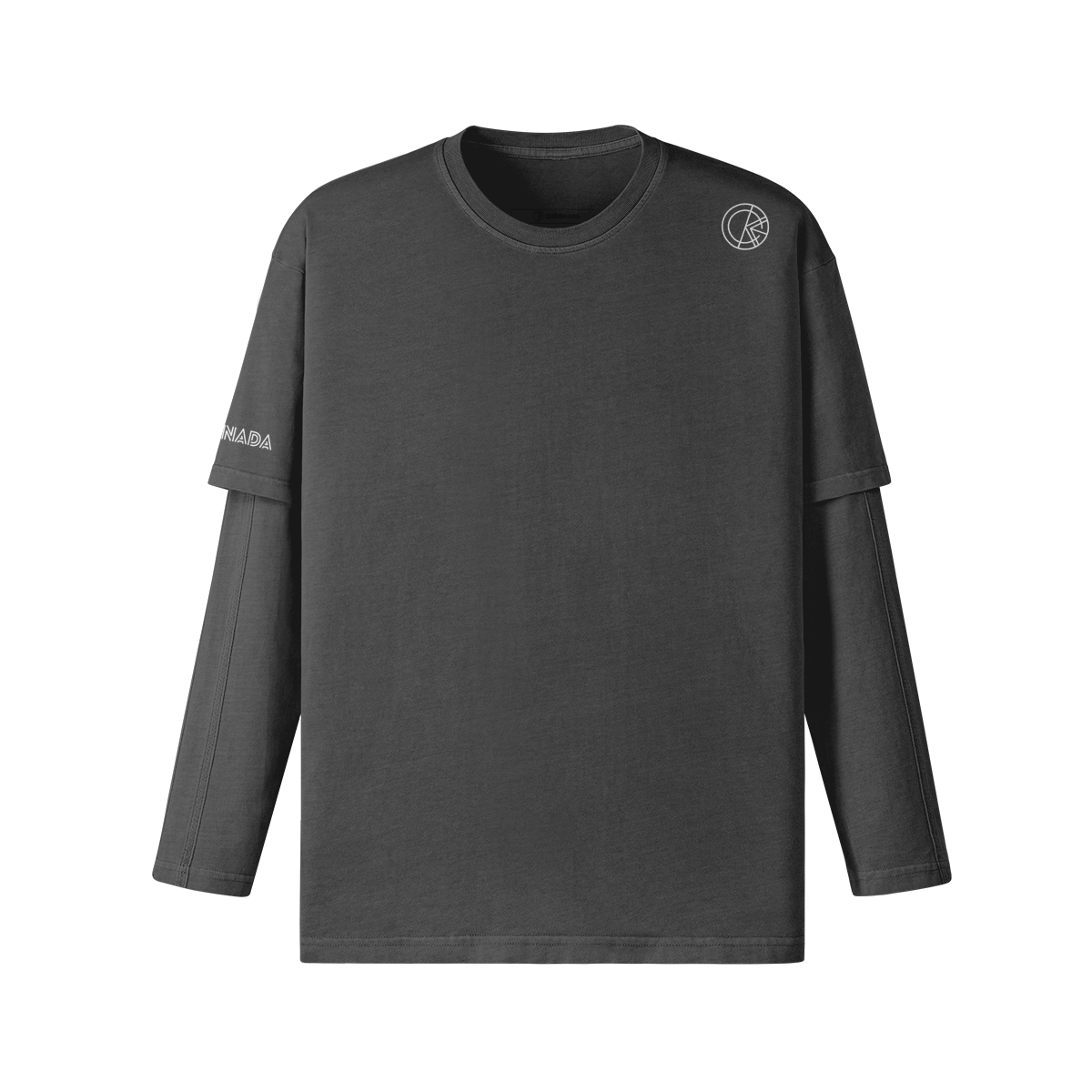 OKENNADA "Layered Legacy" Long Sleeve Tee  Dark Gray S White Front/Back