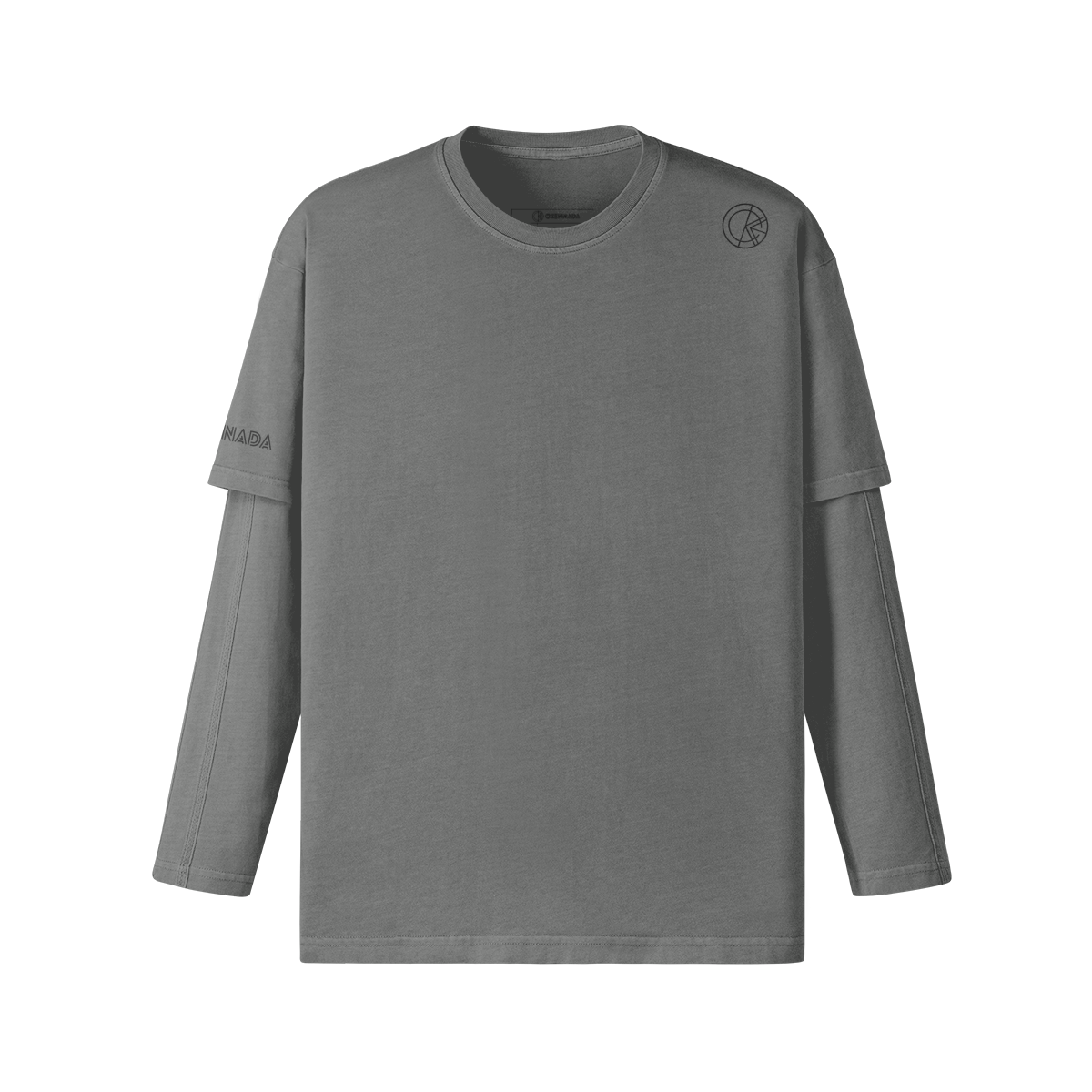 OKENNADA "Layered Legacy" Long Sleeve Tee  Light Gray S Black Front/Back