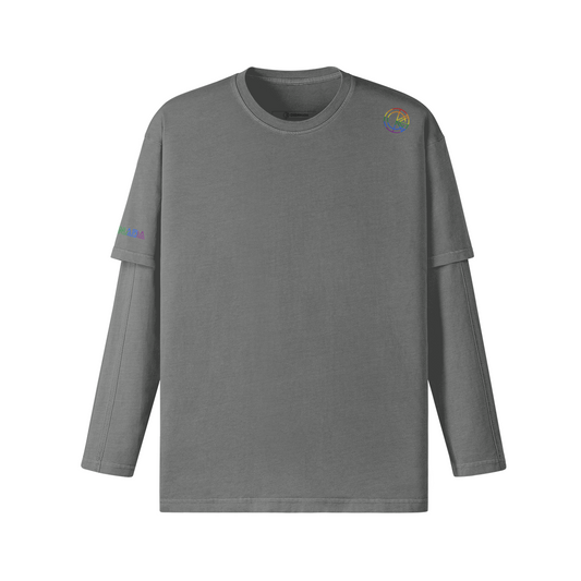 OKENNADA "True Colors" Layered Long Sleeve  Light Gray S 